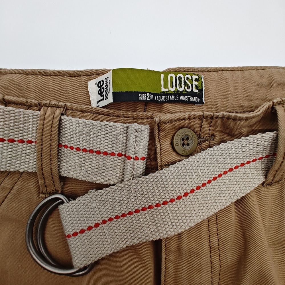 Lot 2 Lee Dungarees Youth Cargo Shorts Size 12 Regular w Belts Khaki‎ Gray - Picture 10 of 13